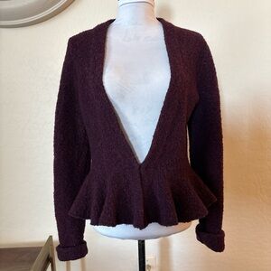 Moda International Deep Purple Peplum wool blend Cardigan. L